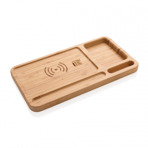 Organizator de birou din bambus cu încărcare wireless 5W [5]
