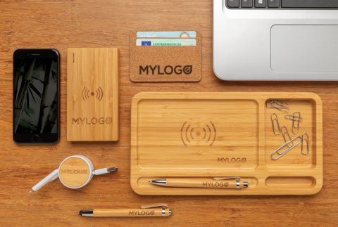 Organizator de birou din bambus cu încărcare wireless 5W [7]