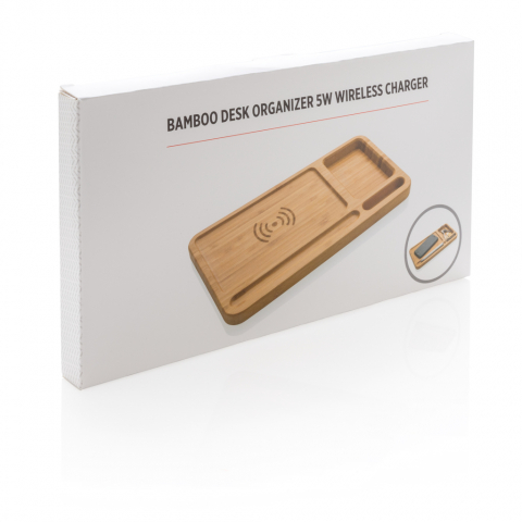 Organizator de birou din bambus cu încărcare wireless 5W [4]