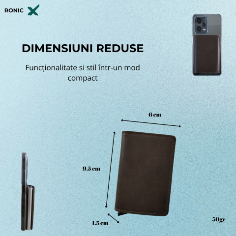 Portofel carduri Clipster, Ronic X, slim, 7-9 carduri, compartiment pentru bacnote, piele ecologica (PU), protectie RFID, carcasa aluminiu, unisex, maro inchis [1]