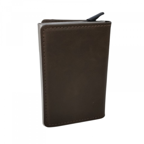 Portofele & Portcarduri - Portofel carduri Clipster, Ronic X, slim, 7-9 carduri, compartiment pentru bacnote, piele ecologica (PU), protectie RFID, carcasa aluminiu, unisex, maro inchis
