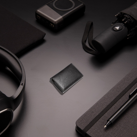 Portofel carduri Clipster, Ronic X, slim, 7-9 carduri, compartiment pentru bacnote, piele ecologica (PU), protectie RFID, carcasa aluminiu, unisex, negru [3]