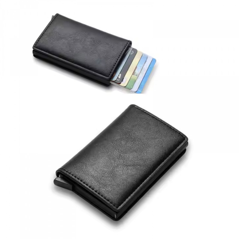 Portofel carduri Clipster, Ronic X, slim, 7-9 carduri, compartiment pentru bacnote, piele ecologica (PU), protectie RFID, carcasa aluminiu, unisex, negru [2]