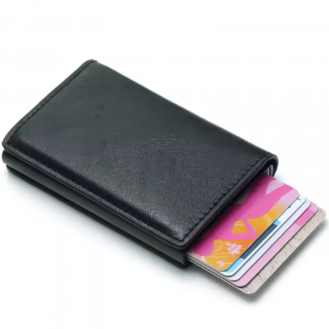 Portofel carduri Clipster, Ronic X, slim, 7-9 carduri, compartiment pentru bacnote, piele ecologica (PU), protectie RFID, carcasa aluminiu, unisex, negru [1]