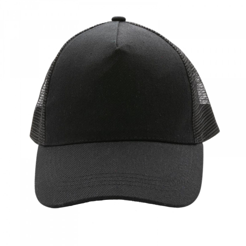 Sapca Delhi, tip trucker, materiale sustenabile, bumbac reciclat pieptanat, 5 panouri, inchidere velcro, marime universala, unisex, negru [1]