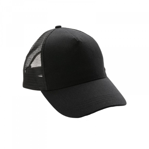 Sapca Delhi, tip trucker, materiale sustenabile, bumbac reciclat pieptanat, 5 panouri, inchidere velcro, marime universala, unisex, negru [0]