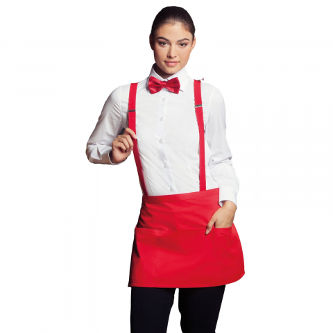 Sort ospatar, chelner, bucatarie, marime universala, buzunar pe intreaga latime 60 x 22 cm cu 3 compartimente fiecare 20 x 22 cm, rosu [1]