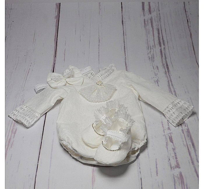 Body alb si accesorii de botez fete pentru vara Yasmine, 4 piese [3]