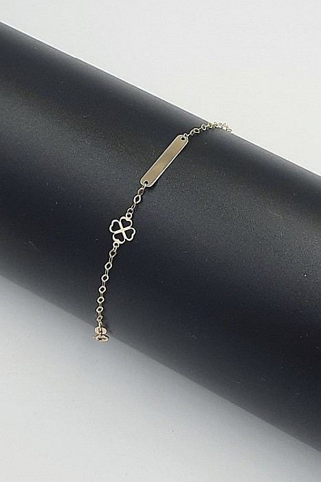 Bratara aur galben 14K bebelusi copii cu placuta si Trifoi [2]