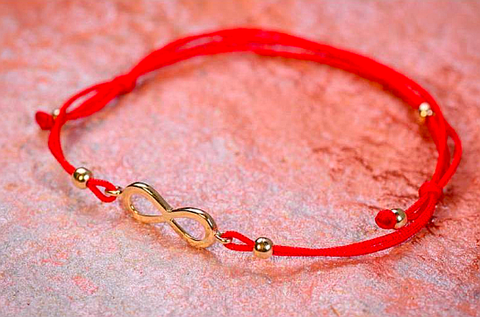 Bratara snur rosu reglabila, copii si adulti cu pandant din aur 14k Infinit 10 mm [2]