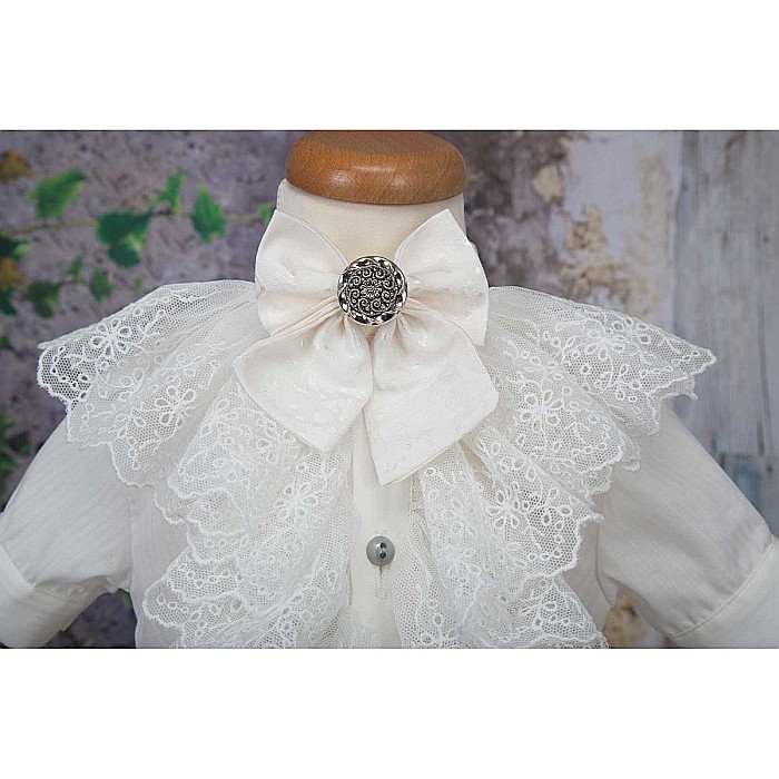 Camasa costum botez baiat JAMES din bumbac tip body, cu dantela [2]