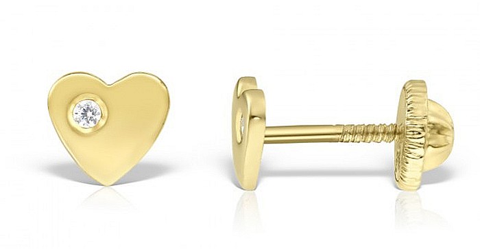 Cercei aur 14k bebelusi copii Inimioare mici cu diamant [2]