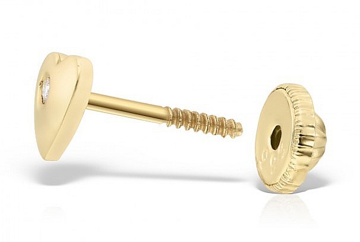 Cercei aur 14k bebelusi copii Inimioare mici cu diamant [3]