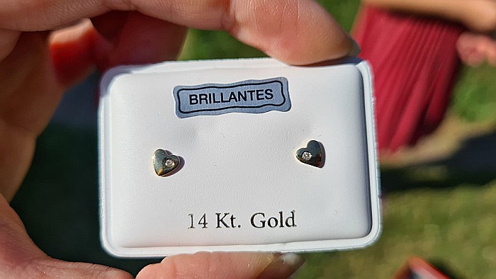 Cercei aur 14k bebelusi copii Inimioare mici cu diamant [5]