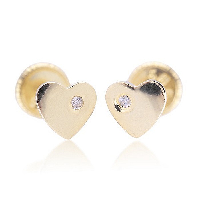 Cercei aur 14k bebelusi copii Inimioare mici cu diamant [6]