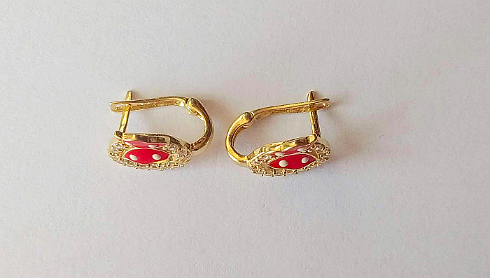 Cercei aur 14K copii si fete Fluturasi mari rosii si pietricele [3]