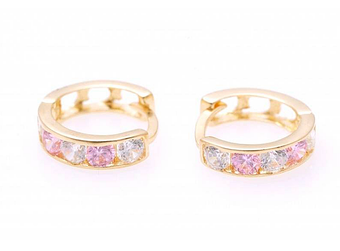 Cercei aur 14K nou nascuti bebelusi rotunzi tortite cu pietre roz deschis 7 mm [3]