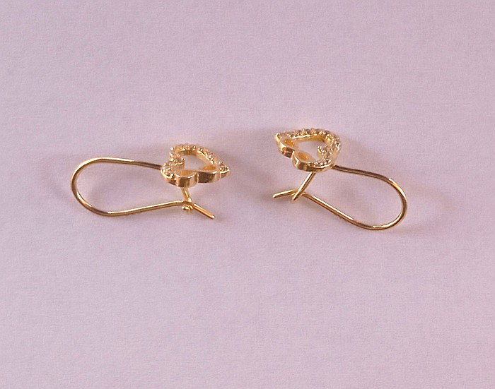 Cercei aur 14K Tortite fete copii Inimioare cu pietre albe 1.2 cm [3]