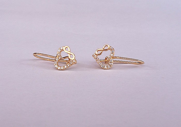 Cercei aur 14K Tortite fete copii Inimioare cu pietre albe 1.2 cm [2]