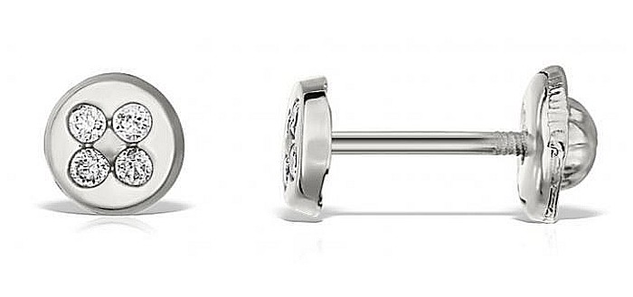 Cercei aur alb 14K bebelusi copii Cerc 4mm cu 4 diamante [2]
