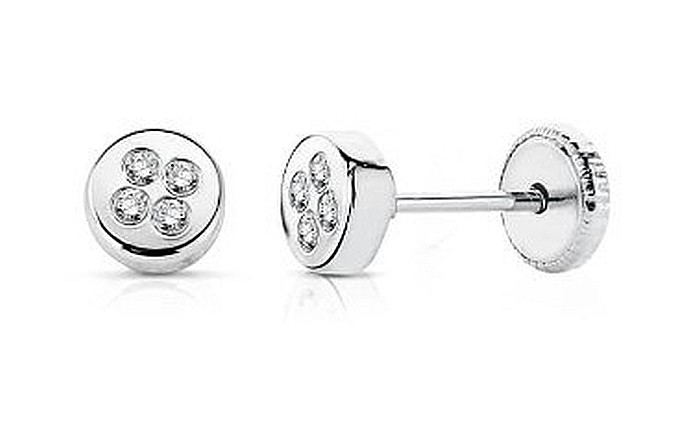 Cercei aur alb 14K bebelusi copii Cerc 4mm cu 4 diamante [5]