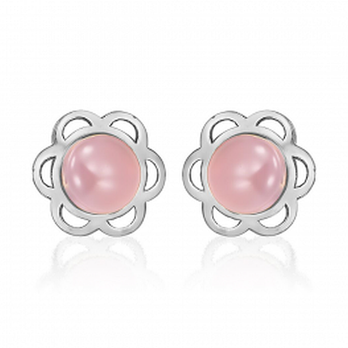 Cercei aur alb 14K cu surub nou nascuti bebelusi Flori cu pietre roz [2]