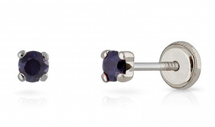 Cercei aur alb 14K mici copii bebelusi Piatra Safir 2mm [4]