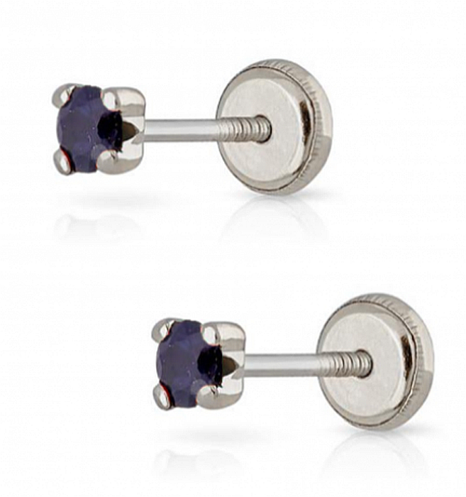 Cercei aur alb 14K mici copii bebelusi Piatra Safir 2mm [2]