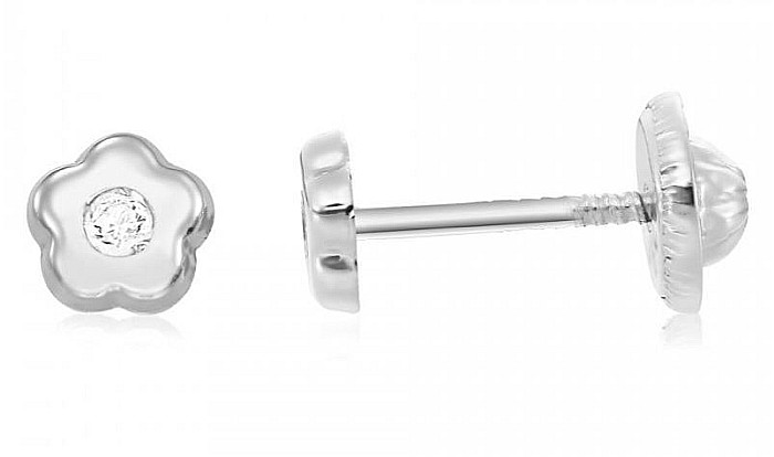 Cercei aur alb bebelusi nou nascuti Floricele diamant 4mm [2]