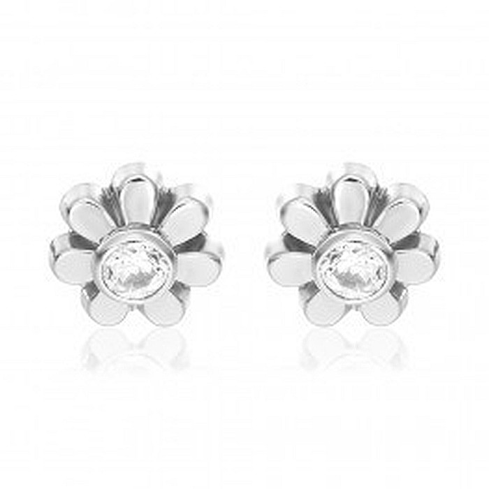 Cercei aur alb Flori cu piatra alba [2]