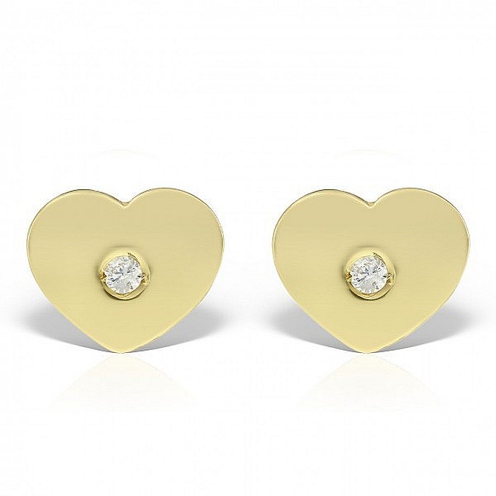 Cercei aur galben 14k bebelusi copii Inimioare cu piatra centrala [2]