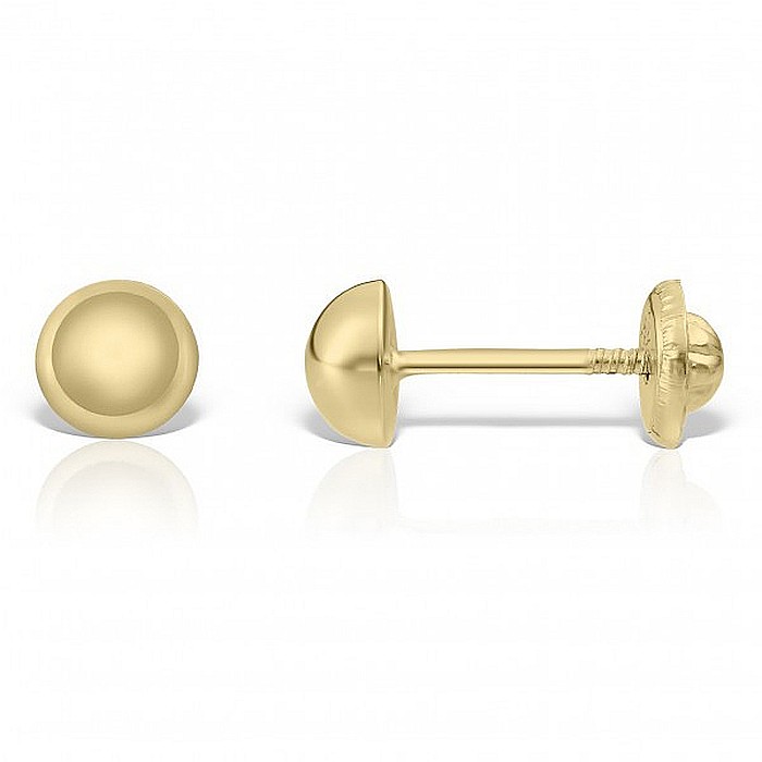 Cercei aur galben 14K cu surub nou nascuti bebelusi Semisfere 5mm [2]