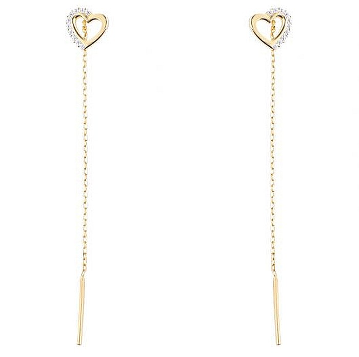 Cercei aur galben 14k dama lungi cu lantisor model Inimioare cu pietre [2]