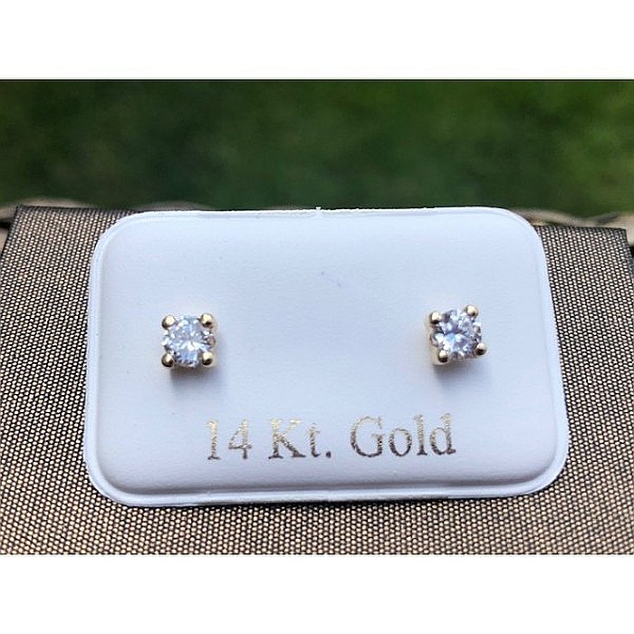 Cercei aur galben 14k fetite copii piatra patrata alba [6]