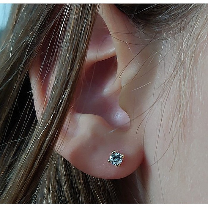 Cercei aur galben 14k fetite copii piatra patrata alba 3,5 mm [4]