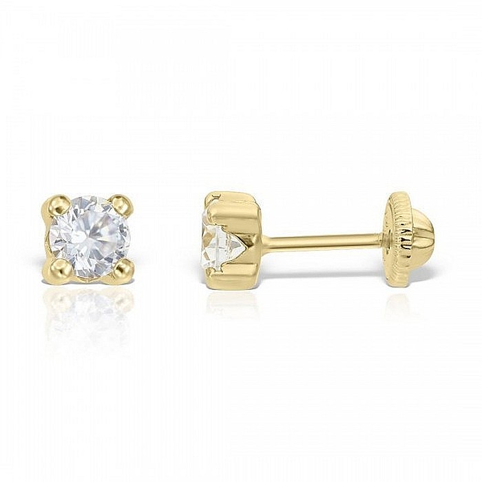 Cercei aur galben 14k fetite copii piatra patrata alba 3,5 mm [2]