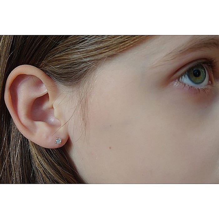 Cercei aur galben 14k fetite copii piatra patrata alba 3,5 mm [3]