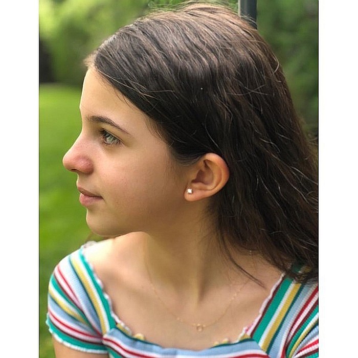 Cercei aur galben 14k fetite copii piatra patrata alba [5]