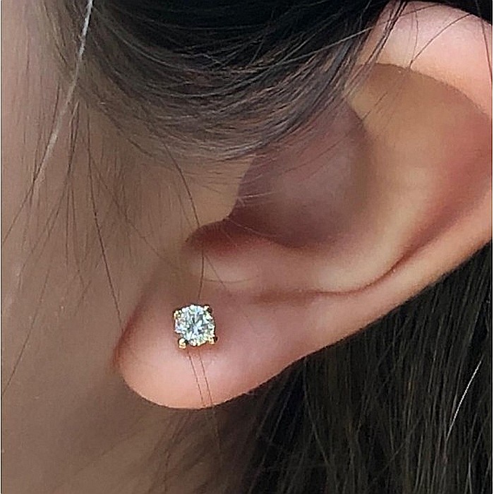 Cercei aur galben 14k fetite copii piatra patrata alba [4]