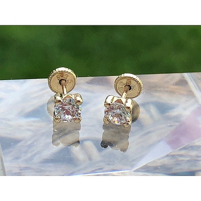 Cercei aur galben 14k fetite copii piatra patrata alba [2]