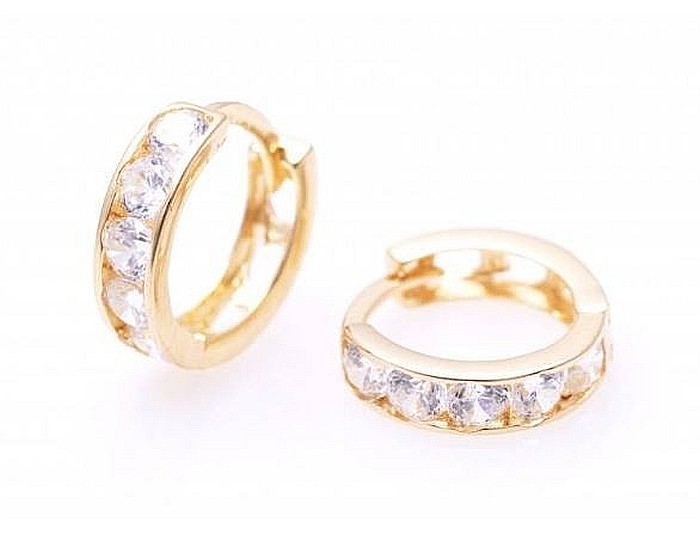 Cercei aur galben copii bebelusi tortite pietre albe 8mm [2]