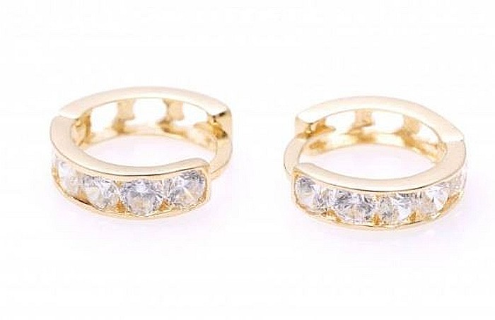 Cercei aur galben copii bebelusi tortite pietre albe 8mm [3]