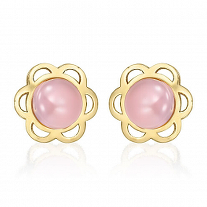 Cercei aur galben Flori cu pietre roz [2]