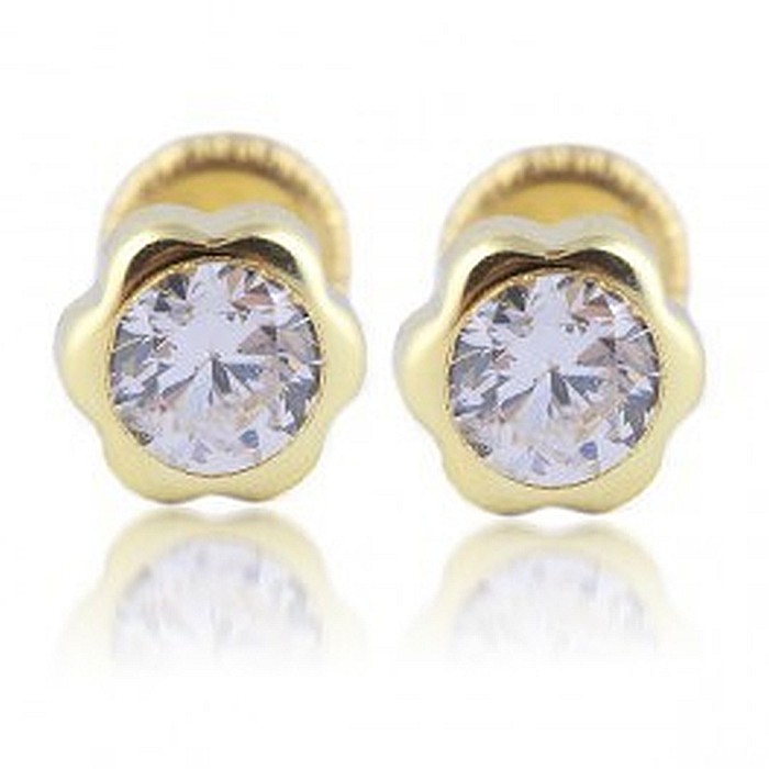 Cercei aur galben Floricele 5.5 mm cu piatra alba [2]