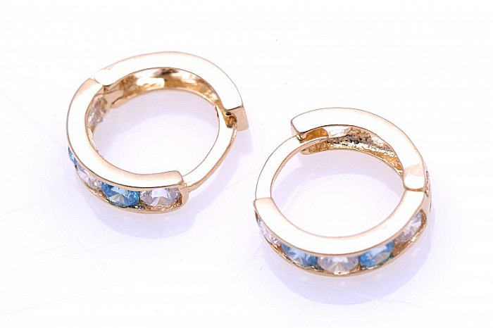 Cercei aur nou nascuti bebelusi rotunzi tortite pietre blue topaz 8mm [2]