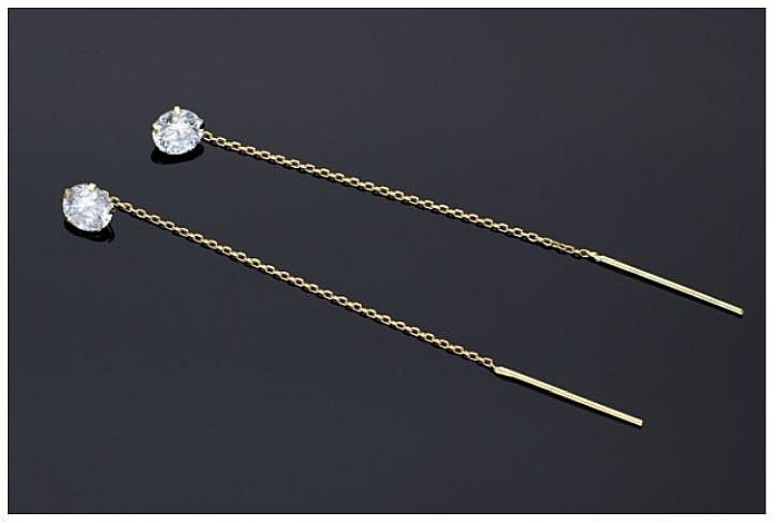 Cercei bijuterii din aur 14K lungi cu lant mobil dama [3]