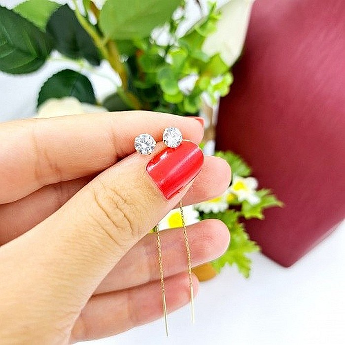 Cercei bijuterii din aur 14K lungi cu lant mobil dama [4]