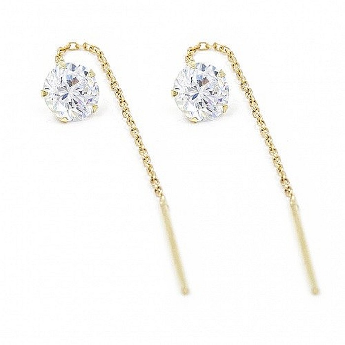 Cercei bijuterii din aur 14K lungi cu lant mobil dama [2]