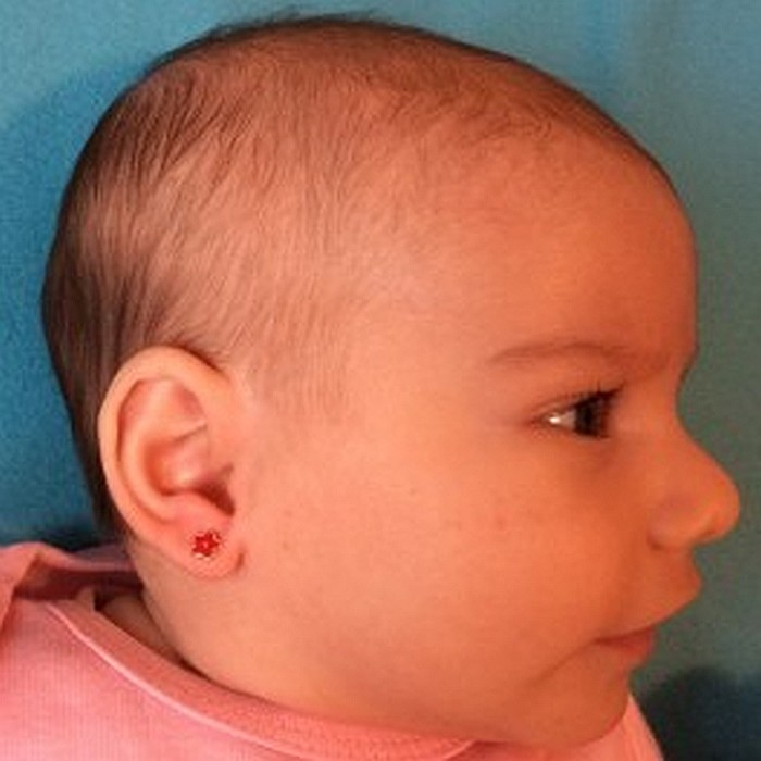 Cercei de aur 14K bebelusi copii cu surub Flori rosii email [3]