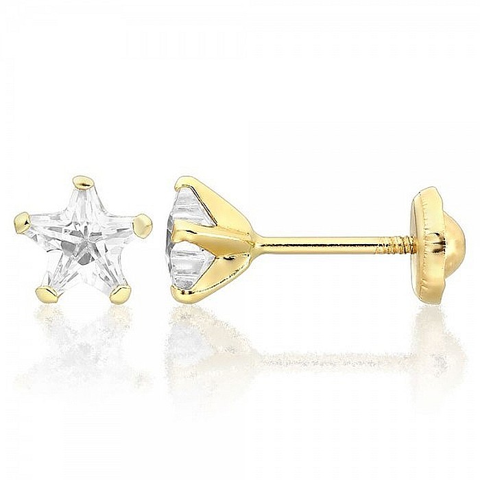Cercei de aur 14k bebelusi fetite Stelute Zirconiu 5 mm [2]
